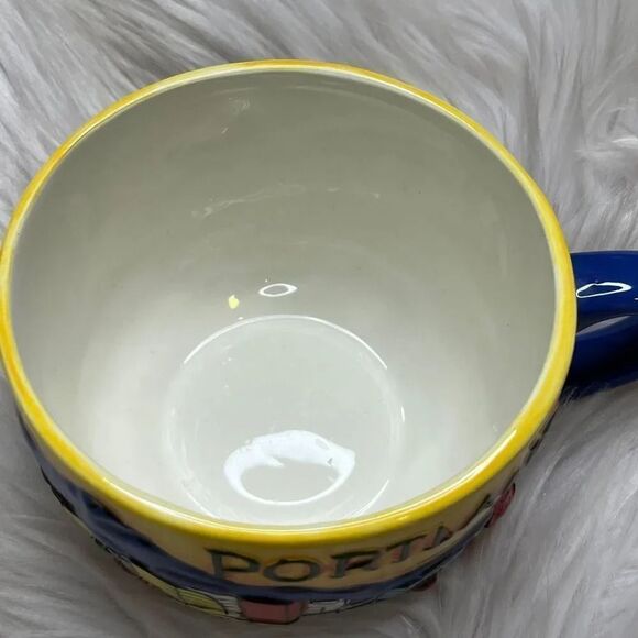 Portland Oregon Cappuccino Ceramic Mug Blue and Yellow Large - Picture 5 of 5